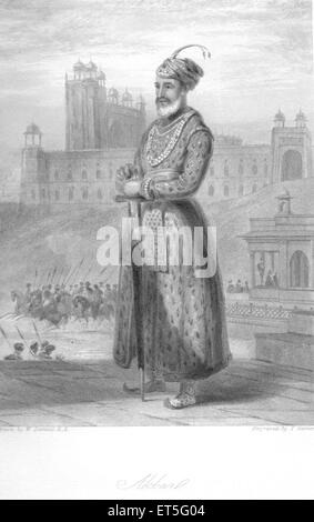 Akbar, Akbar the Great, Akbar I, Mughal Emperor, Abul Fath Jalal ud din Muhammad Akbar, Delhi, India, Asia, Asian, Indian, vintage steel engraving Stock Photo