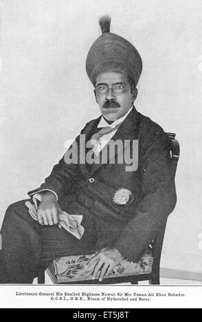 Princes of India, Lieutenant General, Exalted Highness, Nawab Sir Mir Usman Ali Khan Bahadur, last Nizam of Hyderabad, Berar, Andhra Pradesh, India Stock Photo