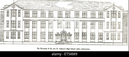 Catholic Community ; St. Andrews High School elevation ; Bombay ; Mumbai ; Maharashtra ; India ; Asia ; Asian ; Indian ; old vintage 1900s picture Stock Photo