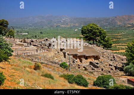 Partial view of the Minoan palace in Phaistos (or 'Festos') in South Crete, Heraklion prefecture, Greece Stock Photo