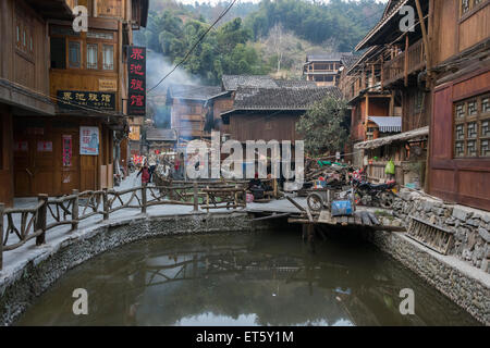 Street scene, Zhaoxing Dong Village, Guizhou Province, China Stock Photo