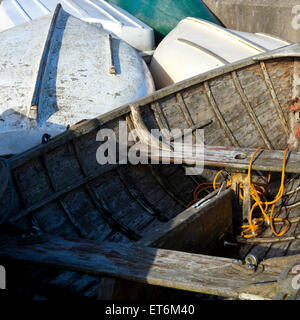 small boats moored on a slipway in Leigh On Sea Essex Stock Photo