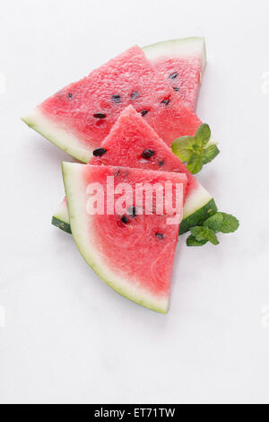 Watermelon. Sliced watermelon on white background. Macro, selective focus, natural light Stock Photo