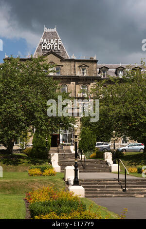 UK, England, Derbyshire, Buxton, entrance to Palace Hotel spa era building Stock Photo