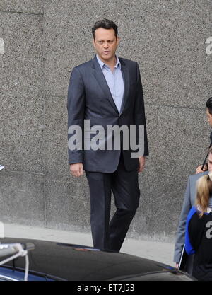 Actor Vince Vaughn sports a gray suit for his new role in 'True Detectives' filming in downtown Los Angeles.  Featuring: Vince Vaughn Where: Los Angeles, California, United States When: 18 Dec 2014 Credit: Cousart/JFXimages/WENN.com Stock Photo