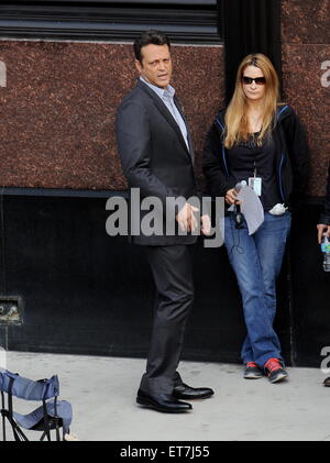 Actor Vince Vaughn sports a gray suit for his new role in 'True Detectives' filming in downtown Los Angeles.  Featuring: Vince Vaughn Where: Los Angeles, California, United States When: 18 Dec 2014 Credit: Cousart/JFXimages/WENN.com Stock Photo