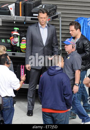 Actor Vince Vaughn sports a gray suit for his new role in 'True Detectives' filming in downtown Los Angeles.  Featuring: Vince Vaughn Where: Los Angeles, California, United States When: 18 Dec 2014 Credit: Cousart/JFXimages/WENN.com Stock Photo