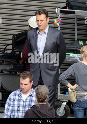 Actor Vince Vaughn sports a gray suit for his new role in 'True Detectives' filming in downtown Los Angeles.  Featuring: Vince Vaughn Where: Los Angeles, California, United States When: 18 Dec 2014 Credit: Cousart/JFXimages/WENN.com Stock Photo