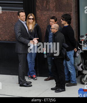 Actor Vince Vaughn sports a gray suit for his new role in 'True Detectives' filming in downtown Los Angeles.  Featuring: Vince Vaughn Where: Los Angeles, California, United States When: 18 Dec 2014 Credit: Cousart/JFXimages/WENN.com Stock Photo