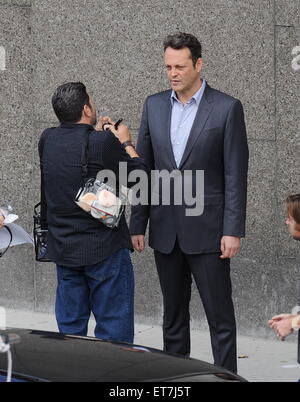 Actor Vince Vaughn sports a gray suit for his new role in 'True Detectives' filming in downtown Los Angeles.  Featuring: Vince Vaughn Where: Los Angeles, California, United States When: 18 Dec 2014 Credit: Cousart/JFXimages/WENN.com Stock Photo