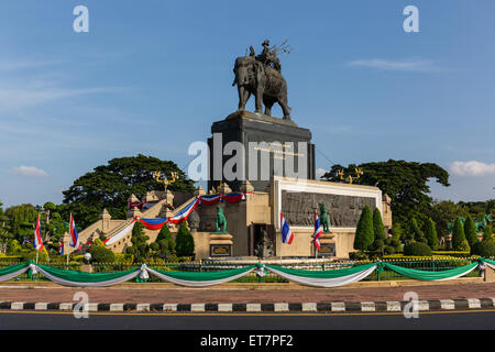 King Rama I Monument, elephant, roundabout, Buri Ram, Buriram Province, Isan, Isaan, Thailand Stock Photo