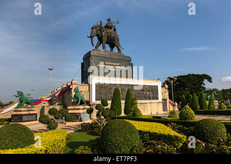 King Rama I Monument, elephant, roundabout, Buri Ram, Buriram Province, Isan, Isaan, Thailand Stock Photo