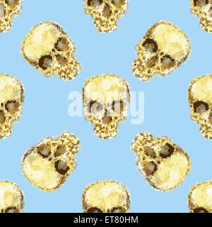 Watercolor skull in vintage style, vector seamless pattern Stock Vector