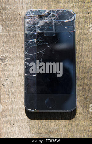 Close-up of smartphone with cracked screen Bavaria Germany Stock Photo