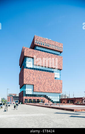 Belgium, Antwerp, full height view of the MAS museum Stock Photo - Alamy