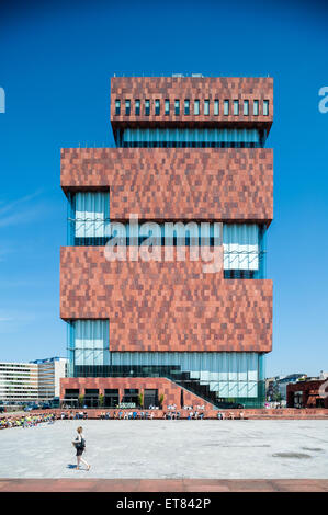 Belgium, Antwerp, full height view of the MAS museum Stock Photo - Alamy