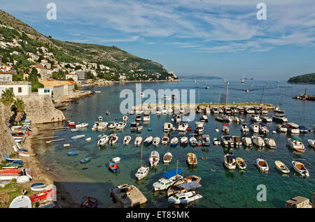 Old Harbour viewed from the town walls at Dubrovnik old town on the Dalamatian coast of Croatia, Adriatic. Stock Photo