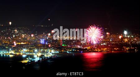 Fireworks explode east of the Bulgarian capital Sofia in honor of the new year  Featuring: Bulgaria New Year Where: Varna, Bulgaria When: 31 Dec 2014 Credit: Impact Press Group/WENN.com Stock Photo