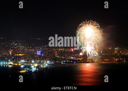 Fireworks explode east of the Bulgarian capital Sofia in honor of the new year  Featuring: Bulgaria New Year Where: Varna, Bulgaria When: 31 Dec 2014 Credit: Impact Press Group/WENN.com Stock Photo