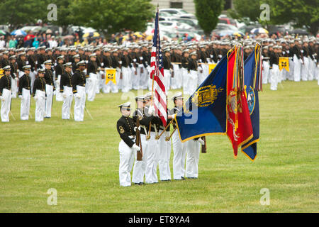 US Naval Academy Color Guard present the colors at the Color Parade at Worden Field on May 21, 2015 in Annapolis, Maryland. Stock Photo