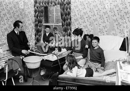 Slums, Benburb street area of Dublin, Republic of Ireland, 11th May 1968.  Dublin slums controlled by the municipal authority, the Dublin Corporation, which has had to ignore standards of hygiene and sanitation. Pictured. The Dunphy family of seven, live Stock Photo