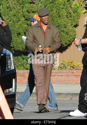 Actor Eddie Murphy sports a grey mustache and 70's attire on the set of 'Cook' filming in Burbank Ca.  Featuring: Eddie Murphy Where: Los Angeles, California, United States When: 05 Jan 2015 Credit: Cousart/JFXimages/WENN.com Stock Photo