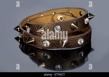 leather bracelet with crystals Stock Photo