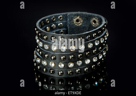 leather bracelet with crystals Stock Photo