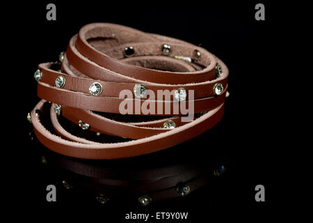 leather bracelet with crystals Stock Photo