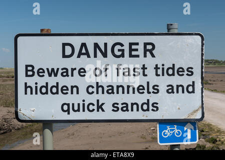 Danger Sign at Sunderland Point near Lancaster Stock Photo