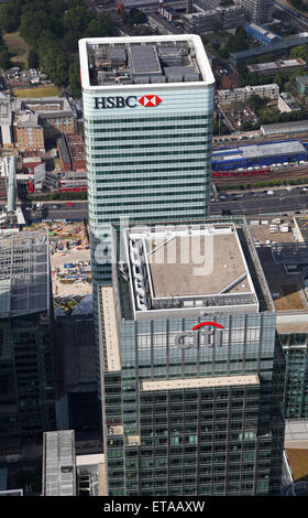 aerial view of HSBC HQ & Citibank Group, Canary Wharf, London E14 Stock Photo