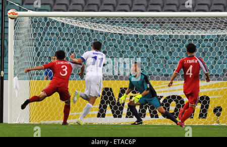 2015 AFC finals match Uzbekistan vs. DPR Korea. Uzbekistan struggled to defeat a gallant DPR Korea in their first pool match.  Featuring: Igor Sergeev, Ri Myong Guk Where: Sydney, Australia When: 10 Jan 2015 Credit: WENN.com Stock Photo