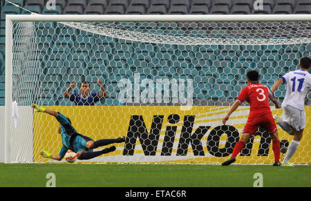 2015 AFC finals match Uzbekistan vs. DPR Korea. Uzbekistan struggled to defeat a gallant DPR Korea in their first pool match.  Featuring: Igor Sergeev, Ri Myong Guk Where: Sydney, Australia When: 10 Jan 2015 Credit: WENN.com Stock Photo