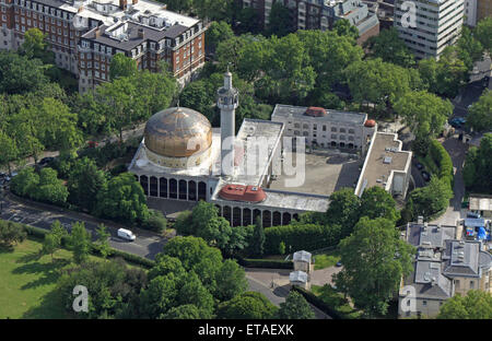 aerial view of The Islamic Cultural Centre and The London Central Mosque, near Regents Park, London, UK Stock Photo