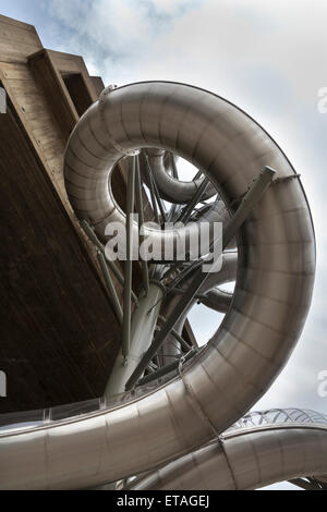 London, UK. 12th June 2015. The steep spiral slide at the new Carsten Höller exhibition 'Decision' at the Hayward Gallery, Southbank Centre, from below Credit:  Imageplotter/Alamy Live News Stock Photo