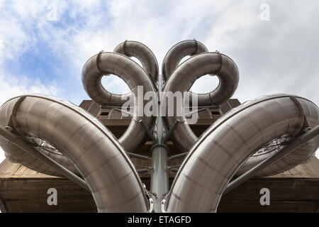 London, UK. 12th June 2015. The steep spiral slide at the new Carsten Höller exhibition 'Decision' at the Hayward Gallery, Southbank Centre, from below Credit:  Imageplotter/Alamy Live News Stock Photo