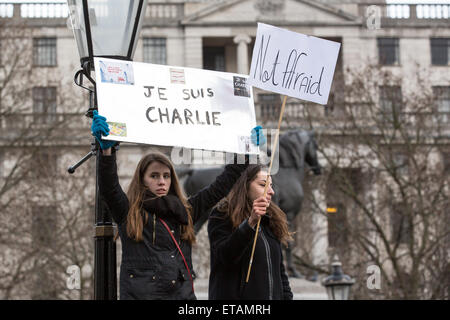 Thousands of French people gathered in Trafalgar Square on the day of the Unity march to show their support for the dead murdered by Islamic extremists in Paris 11/01/2015 , London, UK  Featuring: Atmosphere Where: London, United Kingdom When: 11 Jan 2015 Credit: Mario Mitsis/WENN.com Stock Photo