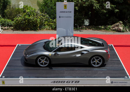 Turin, Italy, 11th June 2015. Ferrari 488 GTB. Parco Valentino car show hosted 93 cars by many automobile manufacturers and car designers inside Valentino Park, Torino, Italy. Stock Photo