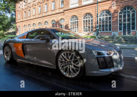 Turin, Italy, 11th June 2015. Audi R8. Parco Valentino car show hosted 93 cars by many automobile manufacturers and car designers in Valentino Park, Torino, Italy. Stock Photo