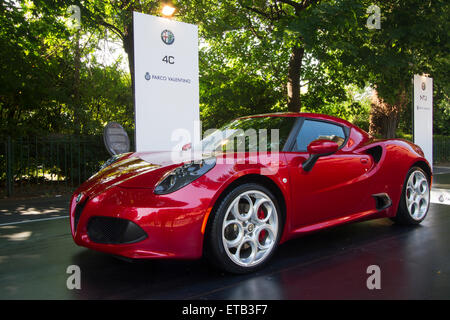 Turin, Italy, 11th June 2015. Alfa Romeo 4C. Parco Valentino car show hosted 93 cars by many automobile manufacturers and car designers inside Valentino Park, Torino, Italy. Stock Photo