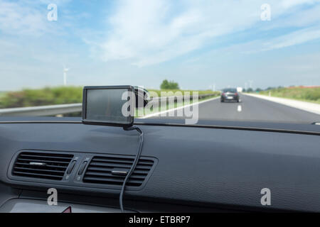 car navigation on dashboard close up Stock Photo