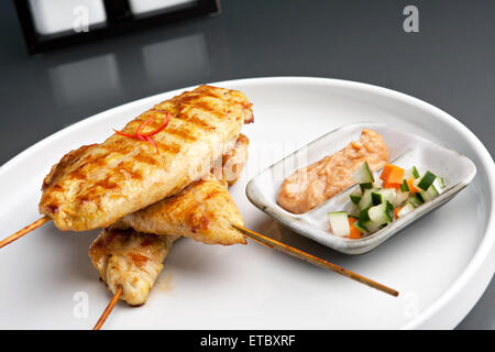 Grilled Chicken Satay Skewers Stock Photo