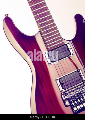 Red Ibanez S-series electric guitar artistic closeup on white background Stock Photo