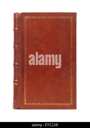 Leather bound brown vintage book cover texture isolated on white background Stock Photo