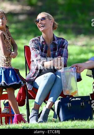 Heidi Klum watches her children play in a soccer game. Half way through the game Heidi's daughter Helene had to leave the pitch after injuring herself.  Featuring: Heidi Klum, Lou Samuel Where: Los Angeles, California, United States When: 17 Jan 2015 Credit: Michael Wright/WENN.com Stock Photo