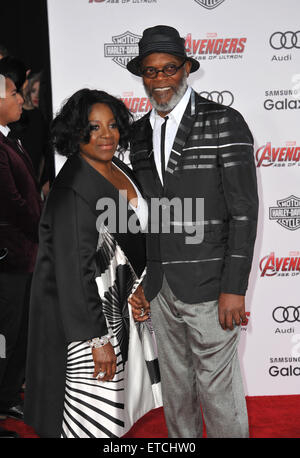 LOS ANGELES, CA - APRIL 13, 2015: Samuel L. Jackson & wife LaTanya Richardson at the world premiere of his movie 'Avengers: Age of Ultron' at the Dolby Theatre, Hollywood. Stock Photo