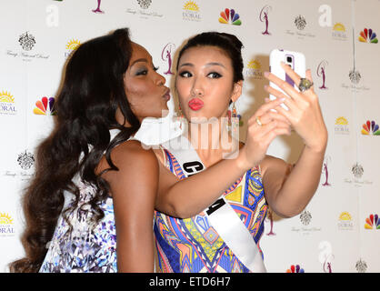 Miss Universe 2015 press junket at Miami International Crown Plaza hotel  Featuring: Miss Bahamas Tomacina Culmer, Miss China Yanliang Hu Where: Miami, Florida, United States When: 20 Jan 2015 Credit: JLN Photography/WENN.com Stock Photo