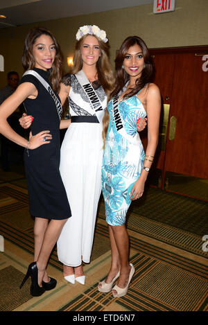 Miss Universe 2015 press junket at Miami International Crown Plaza hotel  Featuring: Miss Switzerland Zoe Metthez, Miss Norway Elise Dalby, Miss Sri Lanka Avanti Page Where: Miami, Florida, United States When: 20 Jan 2015 Credit: JLN Photography/WENN.com Stock Photo