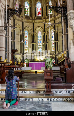 Mumbai India,Fort Mumbai,Kala Ghoda,St. Thomas Cathedral Church,interior inside,woman female women,kneeling,praying,India150302114 Stock Photo