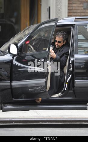 Al Pacino exits his car and heads to WNYC Radio studios wearing a full